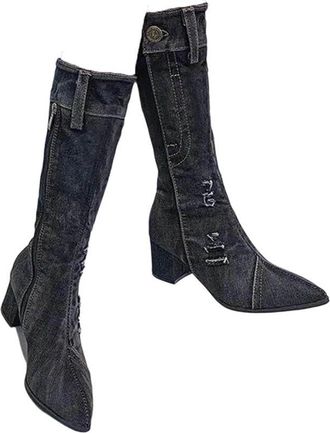 Generic Womens Denim Shoes Boots Autumn And Winter Boots Zipper Sleeve Boots Mid Heel