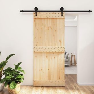 Berkfield Home Sliding Door with Hardware Set 90x210 cm Solid Wood Pine in Brown
