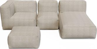 Vente-Unique Sal&oacute;n de jard&iacute;n en tela boucl&eacute; 4 plazas: 1 sill&oacute;n, 1 rinconera, 1 chaise longue y 1 puf - Beige - NOUMARA de MYLIA