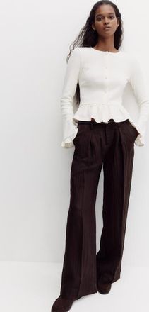 H&M Crinkled Tailored Trousers in Dark Brown at Nordstrom, Size 10
