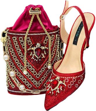 Generic Womens Stiletto High Heel Shoes and Gold Chain Handbag Set Sparkly Rhinestone Big Crystal Decoration
