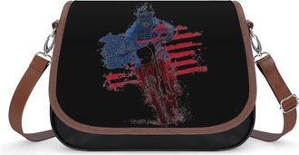 Generic Motocross Dirt Bike U.S. Flag Small Womens Crossbody Bags Shoulder Handbag with Adjustable Strap for Travel