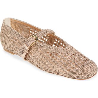 Stuart Weitzman Leora Metallic Mary Jane Flat in Light Gold at Nordstrom, Size 10.5