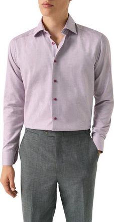 Eton Slim Fit Houndstooth Cotton Dobby Dress Shirt in Medium Red at Nordstrom, Size 14.5