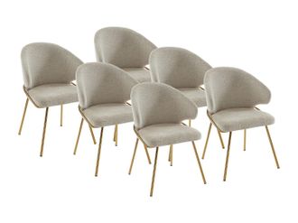 Vente-Unique Lote de 6 sillas de tela y metal dorado - Beige - LUXIVA