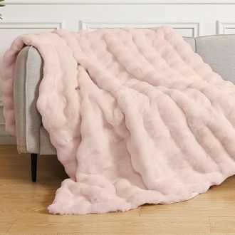 OEM Manta Rosa De Piel Sint&eacute;tica, A Cuadros Esponjosos, 100x160 Cm, Manta Suave Y C&aacute;lida De Forro Polar Para Sof&aacute; O Cama