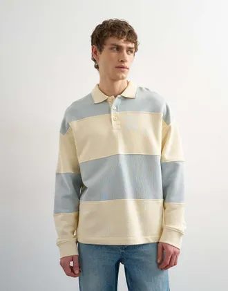 Topman Felpa stile polo da rugby oversize blu e crema
