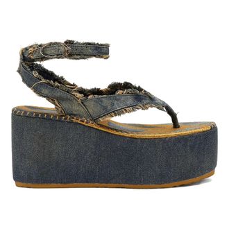 Diesel Wedges, female, Blue, Size: 6 US Frayed-edge Platform Sandal