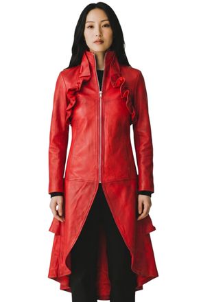 Infinity Leather Dames Goth Rood Leren High Collar Victoriaanse Flare Rokrok - Telemark