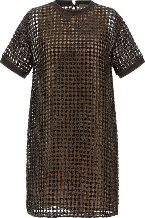 Brunello Cucinelli Brown Sequin mesh dress