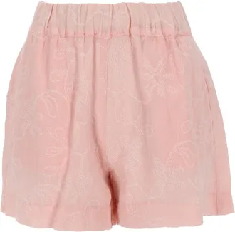 120% Lino Floral Jacquard Elastic Waistband Shorts
