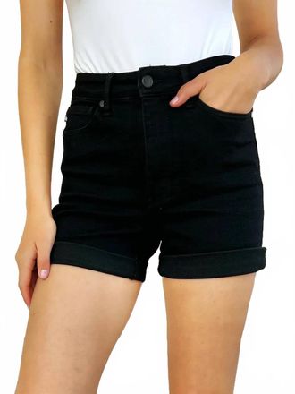 Judy Blue High Waist Tummy Control Cuffed Denim Shorts In Black
