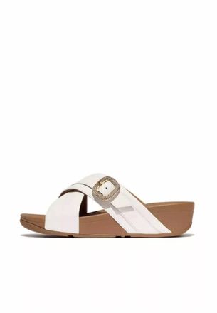 FitFlop Womens Lulu Buckle Leather Cross Slide Sandals In Urban White