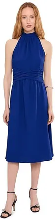 Calvin Klein High Neck Twist Front Gauze Dress Womens Dress Ultramarine : 14, Polyester/Spandex