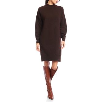 Karen Kane Mock Neck Long Sleeve Sweater Dress in Chocolate at Nordstrom, Size Large