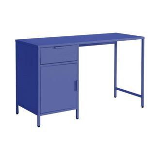 Sweeek Escritorio de acero laminado con 1 caj&oacute;n, azul