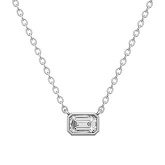 Diamond2Deal 14K White Gold 0.25 Ct Emerald Shape Lab Grown Diamond Solitaire Pendant Necklace