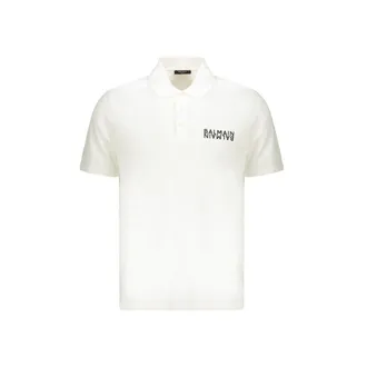 Balmain White Cotton Polo Mens Shirt