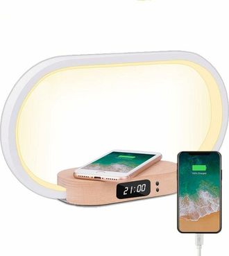 OEM Lampe De Bureau - Led Sans Scintillement - Horloge Numerique - Chargeur Sans Fil 10 W - Reglage Tactile Couleur Et Luminosite - 22 X 15 X 38 Cm - 1 Pi