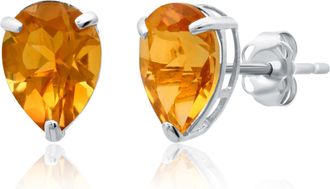 MAX + STONE 14k Yellow or White Gold Teardrop 8mm Gemstone Pear Shape Stud Earrings