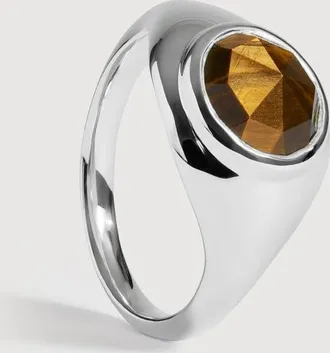 Monica Vinader Sterling Silver Eclipse Gemstone Signet Ring Tigers Eye