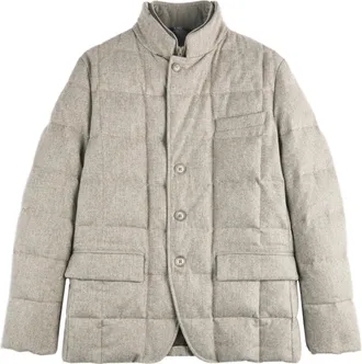 Fay Textured Quilted Jacket with High Collar and Button Closure