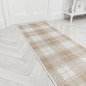 Runrug Carpet Runner Rug - Indoor/Outdoor, Reversible, 2mm - Plaid in Brown | Size: 60 cm x 360 cm