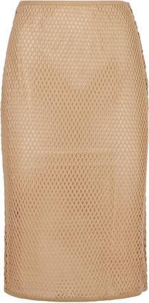 Prada Cotton Mesh Rok - Dames - Midirokken - Beige - M - Katoen - Rokken
