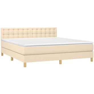 vidaXL Cama Box Spring Con Colch&oacute;n Y Led Tela Crema 160x200 Cm Vidaxl
