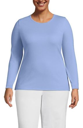 Lands End Plus Size Long Sleeve Micro Rib T-Shirt in Light Sea Blue at Nordstrom, Size 3X