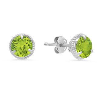 MAX + STONE 14k White Gold Roped Halo Gemstone Round Stud Earrings for Women 6MM