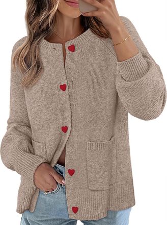 Merokeety Womens Cardigan Sweaters 2025 Trendy Long Sleeve Button Up Crewneck Knit Tops Cute Open Front Winter Coats, Cashmere, XL