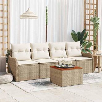 vidaXL Conjunto De Sof&aacute; De Jard&iacute;n 5 Pcs Beige Polirat&aacute;n Vidaxl