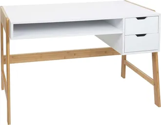 Hhg Hhg - Nunca Usado] Escritorio 671, Mesa De Oficina Escritorio De Ordenador Mesa De Trabajo, Caj&oacute;n, Bamb&uacute; 76x115x58cm, Blanco