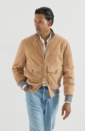 Brunello Cucinelli Suede bomber jacket with Thermore padding in Sand at Nordstrom, Size Xxx-Large