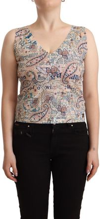 John Galliano Womens Paisley Print Sleeveless Top - Ivory Cotton - Size EU 40 (Womens)