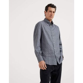 Brunello Cucinelli Mens Denim Patterned Cotton Button Down Shirt, Size S