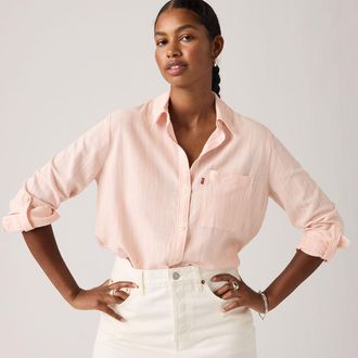 Levi's Darlene Utility Shirt - Womens - XL - Pink / Rivington Stripe Crystal Pink