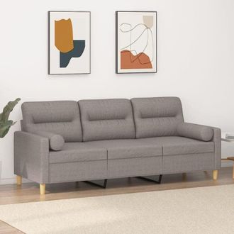 vidaXL Vidaxl - Divano a 3 Posti con Cuscini Tortora 180 cm in Tessuto