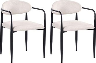 Beliani Set of 2 Dining Chairs Light Beige Polyester Upholstery Metal Frame Mid-Century Modern Style TANEVIK