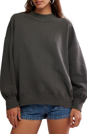 Free People Palm Springs Mock Neck Cotton Fleece Sweatshirt in Washed Black at Nordstrom, Size X-Large