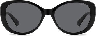 Polaroid 55mm Polarized Round Sunglasses in Black/Gray Polarized at Nordstrom