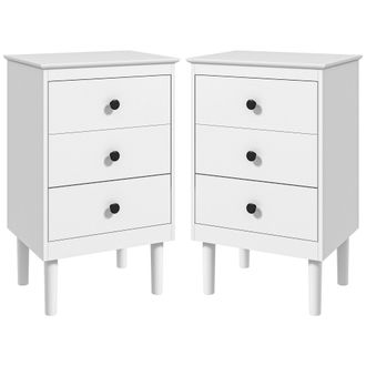 HOMCOM Bedside Table Set Of 2 - Bedside Cabinet W/ 3 Drawers - Modern Side Table - | TJ Hughes