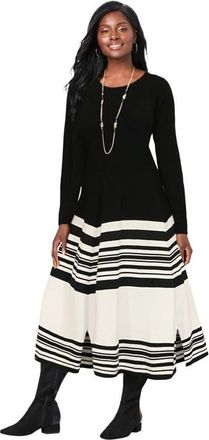 Jessica London Fit and Flare Sweater Dress in Black Ivory at Nordstrom, Size 20