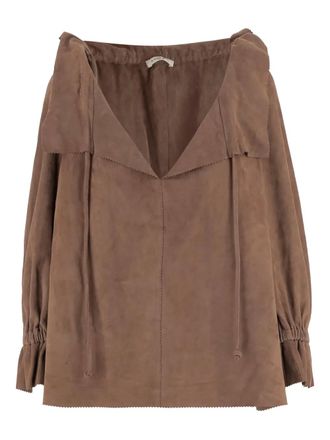 By Malene Birger Dicte ruffled drawstring blouse - Brown