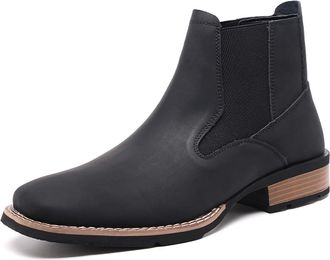 Generic Mens Chelsea Boots Black Slip-On Ankle Boots with Elastic Side Panels, PU Leather Upper, Rubber Sole, Classic Dress Casual Boots for Work,Black,7.5 UK
