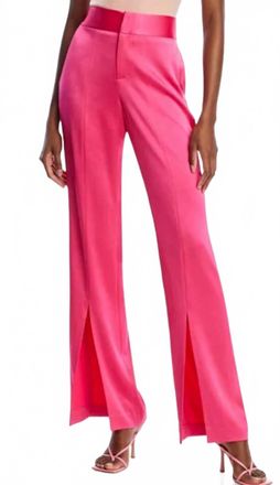 Alice & Olivia Jody Satin High Waist Slit Front Pants In Pink