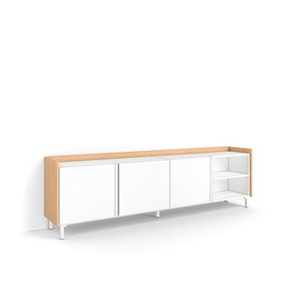 Skraut Home Mueble tv efecto madera blanco y roble 207x35x61cm con patas