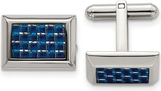 Diamond2Deal Stainless Steel Polished with Blue Carbon Fiber Inlay Cufflinks