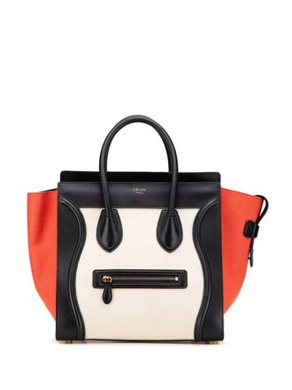 Celine Borsa tote Mini Luggage in tela tricolore 2014 - Marrone